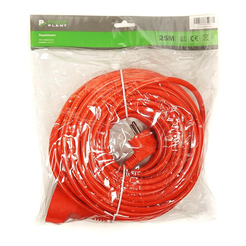Подовжувач PowerPlant JY-3024/25 (PPCA10M250S1) 1 розетка, 25 м, помаранчевий
