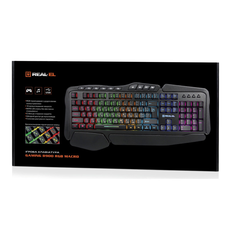 Клавіатура REAL-EL Gaming 8900 RGB Macro Ukr Black