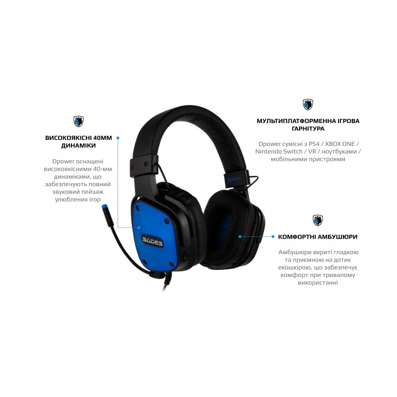Гарнітура Sades SA-722 Dpower Black/Blue (sa722blj)