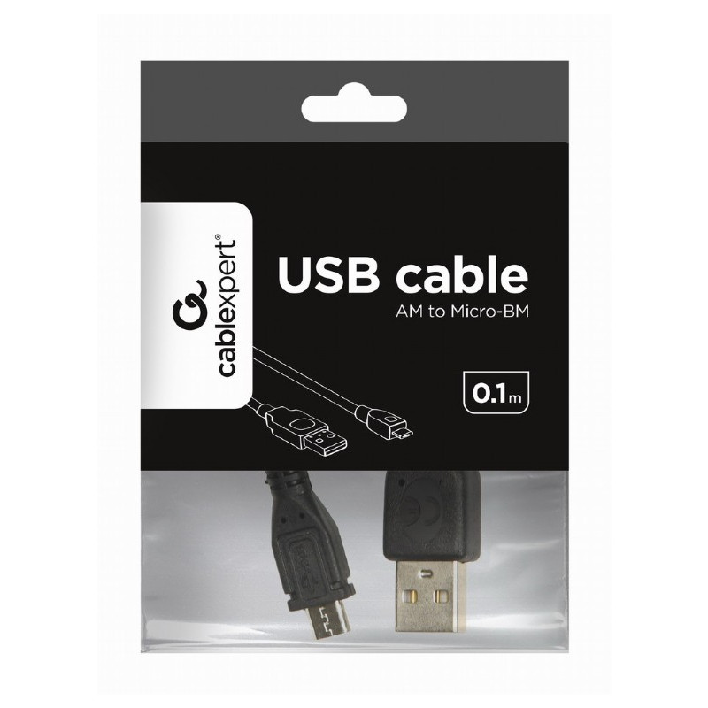 Кабель Cablexpert USB - micro USB V 2.0 (M/M), 0.1 м, чорний (CCP-mUSB2-AMBM-0.1M)