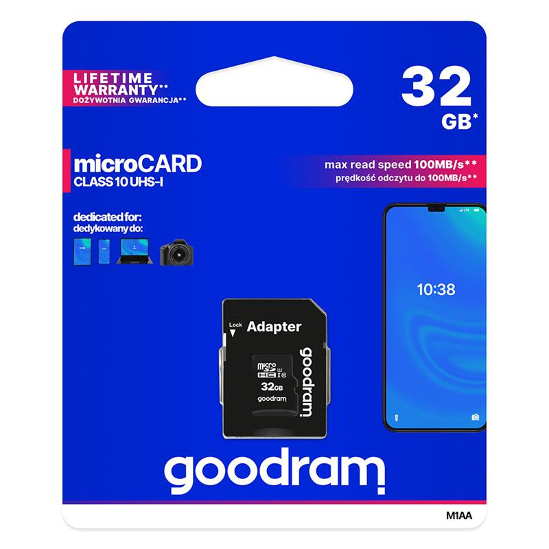 Карта пам`ятi MicroSDHC 32GB UHS-I Class 10 GOODRAM  + SD-adapter (M1AA-0320R12)