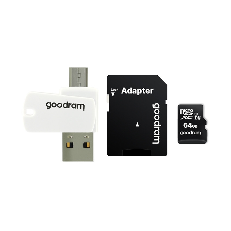 Карта пам`ятi MicroSDXC 64GB UHS-I Class 10 GOODRAM + SD-adapter + OTG Card reader (M1A4-0640R12)
