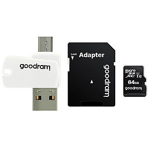 Карта пам`ятi MicroSDXC 64GB UHS-I Class 10 GOODRAM + SD-adapter + OTG Card reader (M1A4-0640R12)