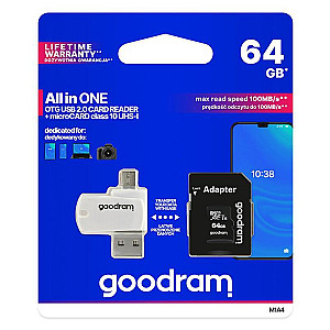 Карта пам`ятi MicroSDXC 64GB UHS-I Class 10 GOODRAM + SD-adapter + OTG Card reader (M1A4-0640R12)