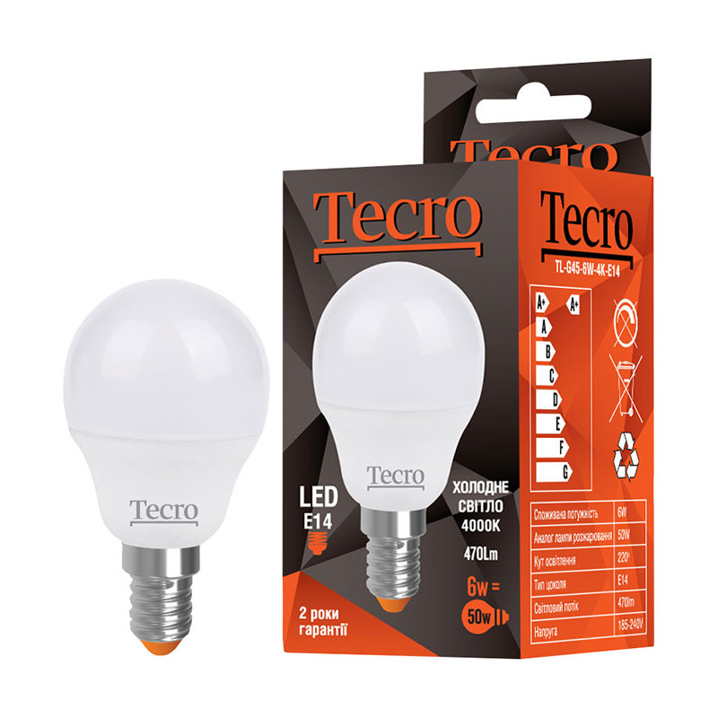 Лампа світлодіодна Tecro 6W E14 4000K (TL-G45-6W-4K-E14)