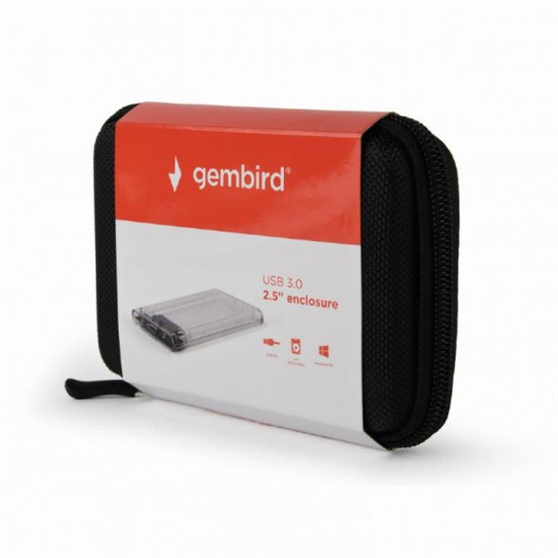 Зовнішня кишеня Gembird для підключення SATA HDD 2.5", USB 3.0, пластик, Transparent (EE2-U3S9-6)