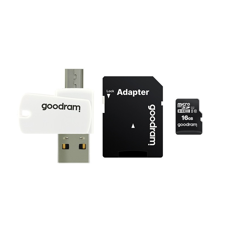 Карта пам`ятi MicroSDHC 16GB UHS-I Class 10 GOODRAM + SD-adapter + OTG Card reader (M1A4-0160R12)