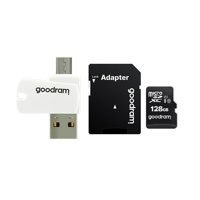Карта пам`ятi MicroSDXC 128GB UHS-I Class 10 GOODRAM + SD-adapter + OTG Card reader (M1A4-1280R12)